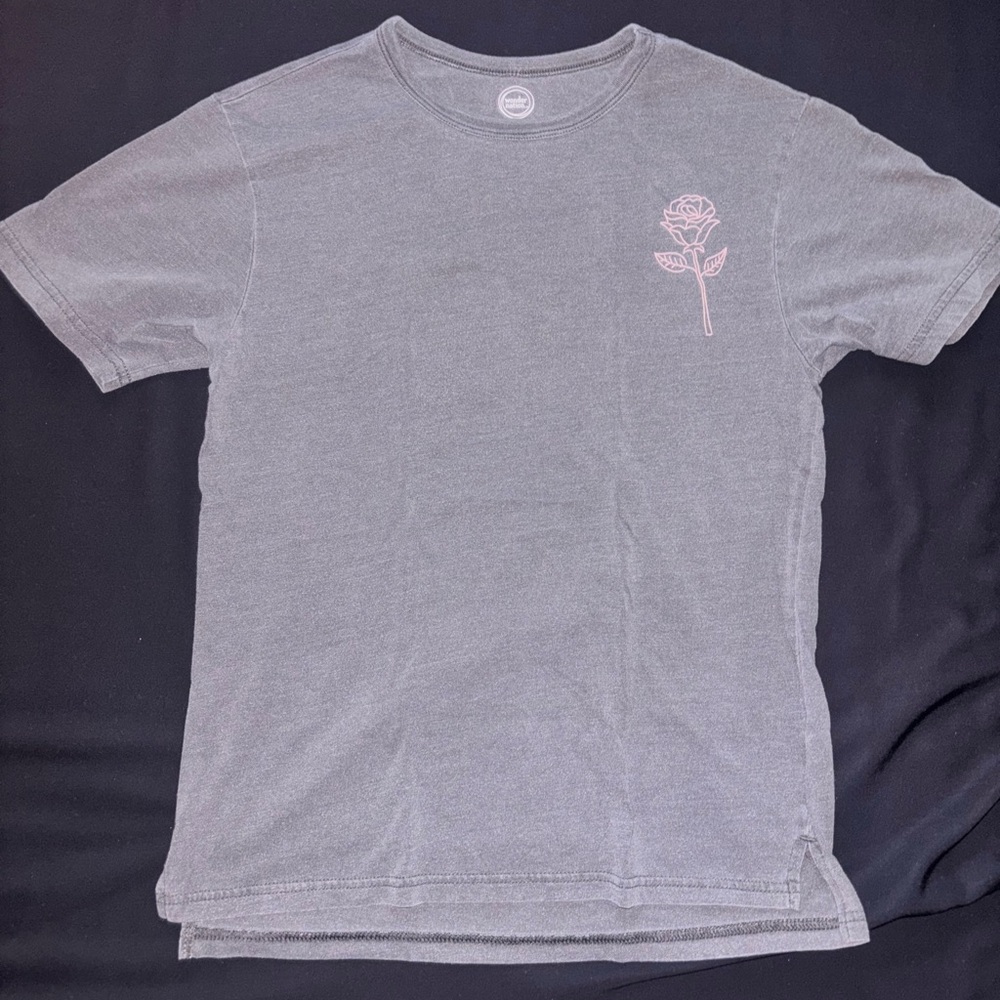 Gray T-Shirt with Pink Rose Design